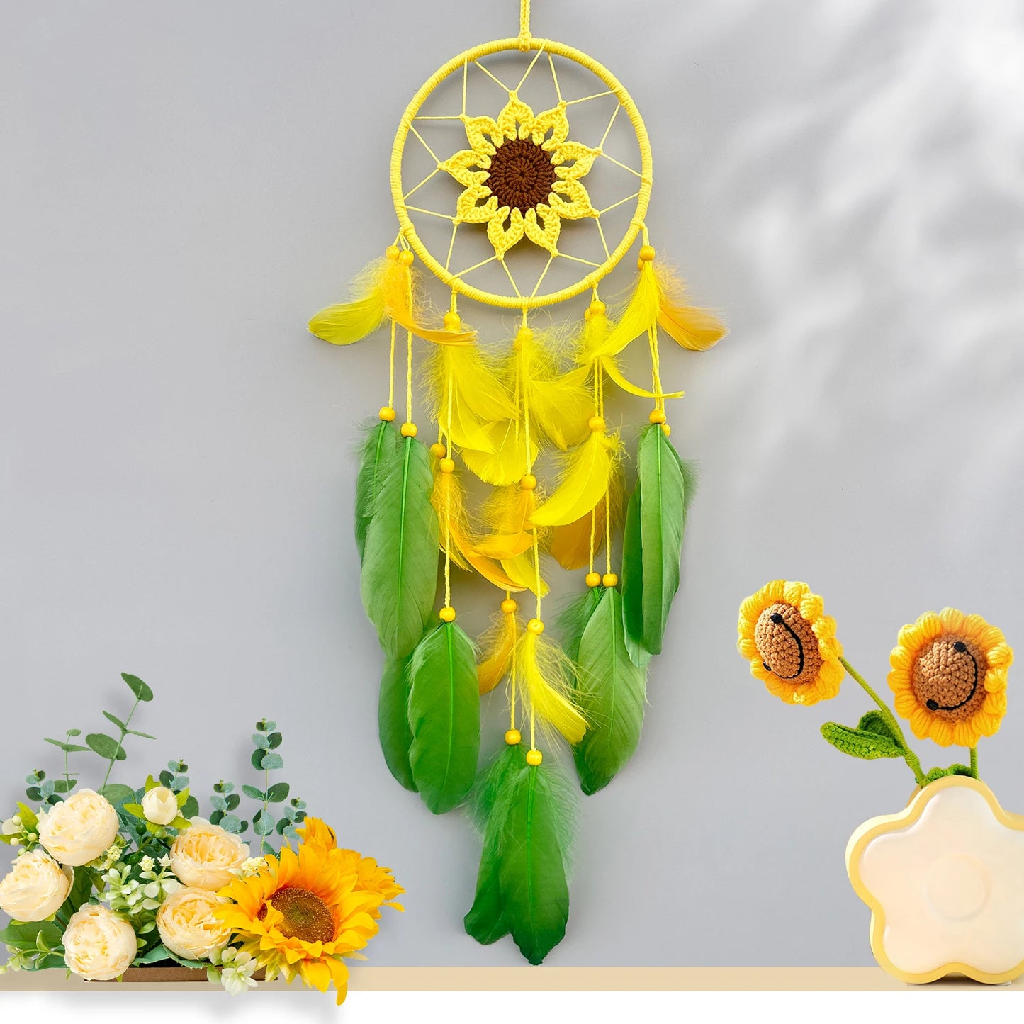 Tejesa Sunflower Feathers Dream Catcher Wall Hangings Handmade Weave Wind Chimes Window Pendnats Bedroom Decorations For Girls