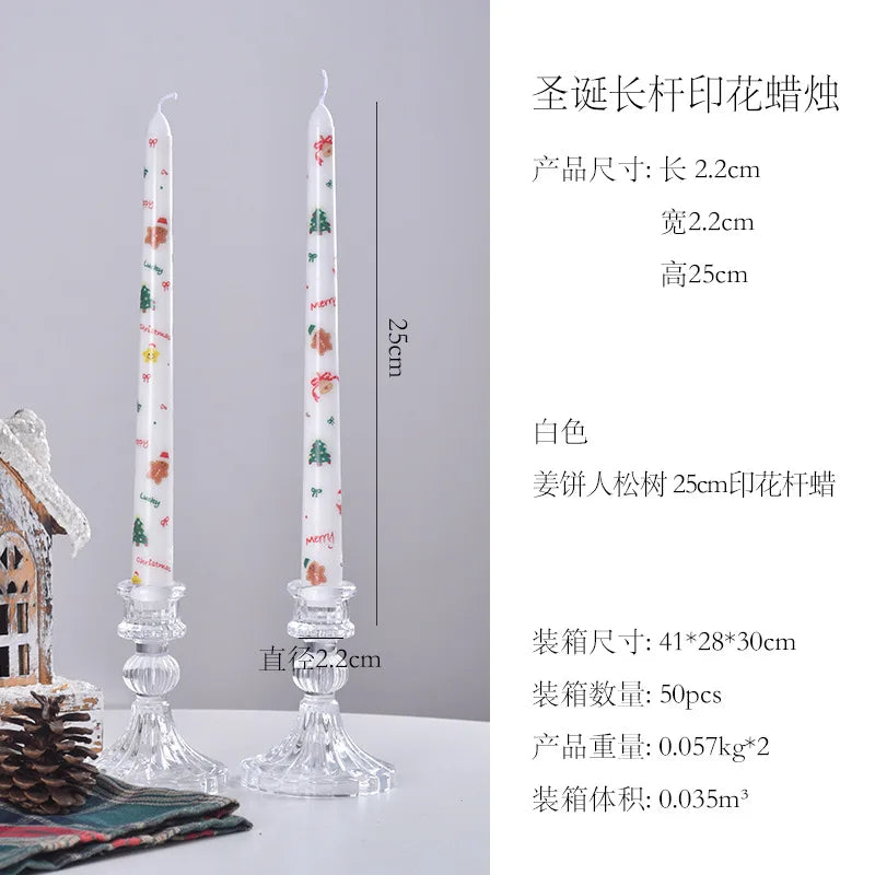 7.5'' Long Wedding Candles French Hand-Printed Pole Candle Long Taper Dinner Candles for Minimalist Home Decorative Candles