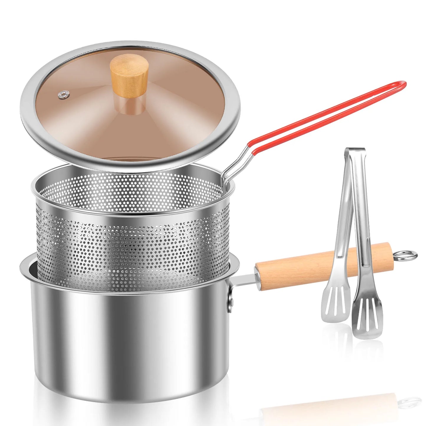 Deep Fryer Pot Stainless Steel Deep Fryer with Basket and Handle Portable Fry Pot with Lid Oil Saving Deep Fat Fryer Cooking
