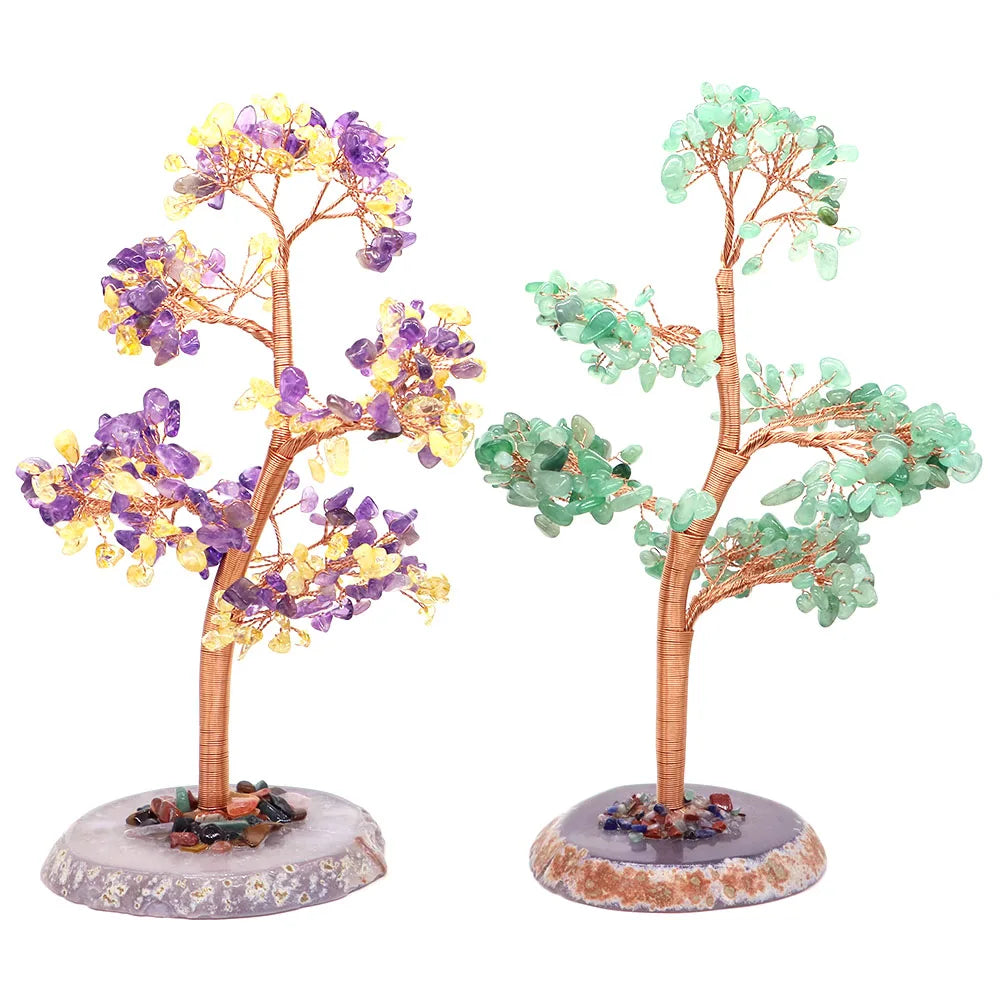 Natural Healing Crystal Stone Amethyst Tree Wire Wrapped Agate Flake Base Home Office Desk Living Room Feng Shui Decor Gifts