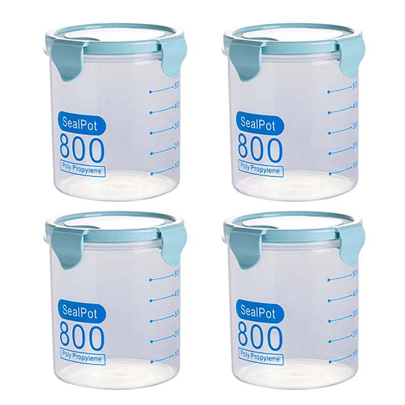1/4Pcs Sealed Jars Grain Storage Tank Spices Sealed Container With Tick Marks Refrigerator Fresh-keeping Box Kitchen Organizer