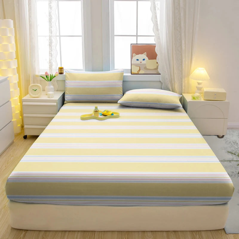 1 Simple Modern Striped Printed Matte Fitted Sheet, Bedroom Printed Bed Cover, Bedding (Excluding Pillowcases)