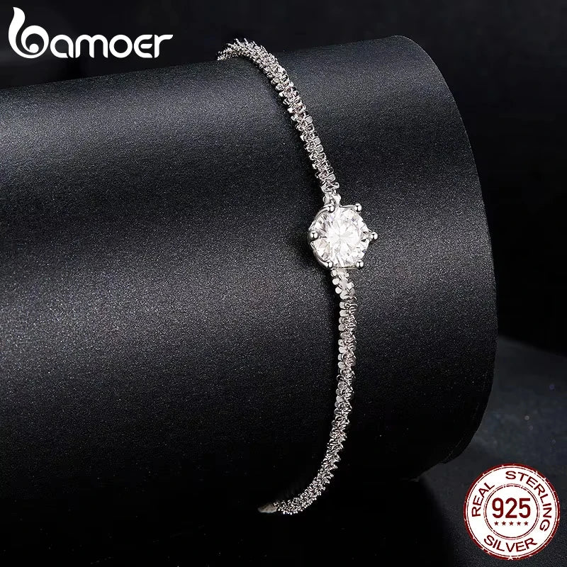BAMOER Round White Moissanite Bracelet for Women, 1 Carat Lab Grown Diamond 925 Sterling Silver Elegant Bracelet