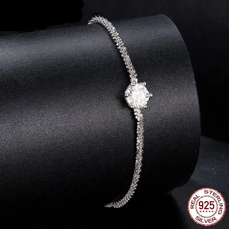 Tejesa Round White Moissanite Bracelet for Women, 1 Carat Lab Grown Diamond 925 Sterling Silver Elegant Bracelet
