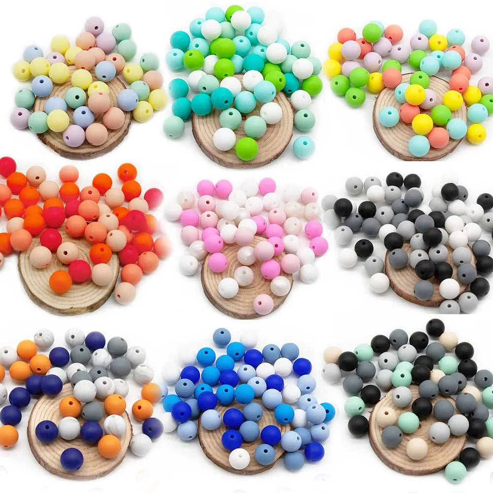 Cute-idea 12mm 10pcs Baby Teether Silicone Beads Diy Pacifier Chain Bracelet Bpa Free Chewable Round Silicone Bead Accessories