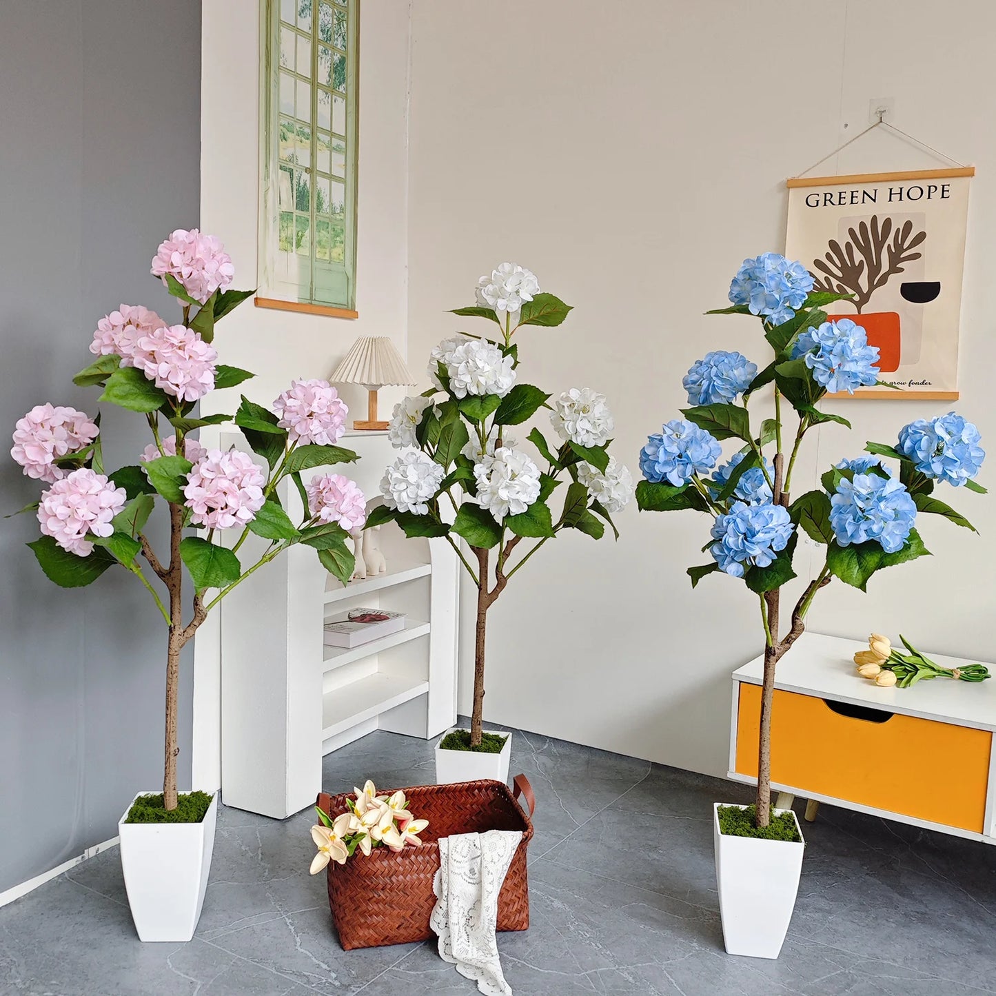 Tejesa 120cm Artificial Hydrangea Tree Faux flowers Plant Indoor Outdoor Fake plants for home party wedding room Decoration halloween