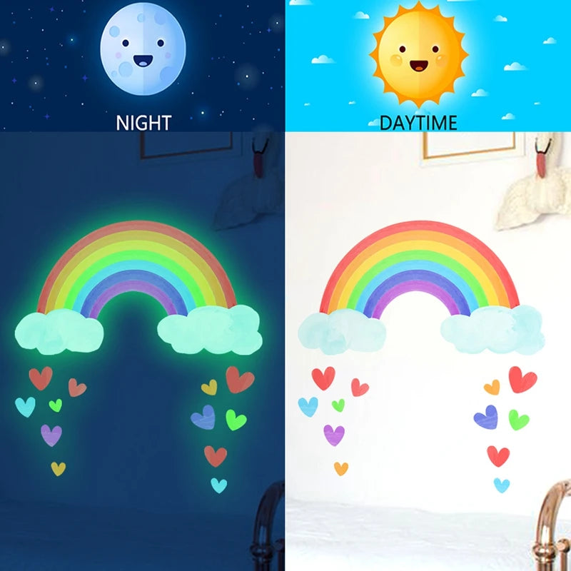 Hemasa Cartoon Rainbow Luminous Wall Stickers Glow In The Dark Cloud Heart DIY Wall Decal For Baby Kids Room Nursery Home Decorations