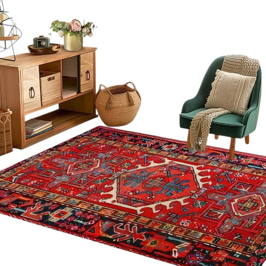 Hemasa Red Floral Totem Area Mat/Non-Slip & Machine Washable  Carpet for Living Room/Bedroom/Entryway