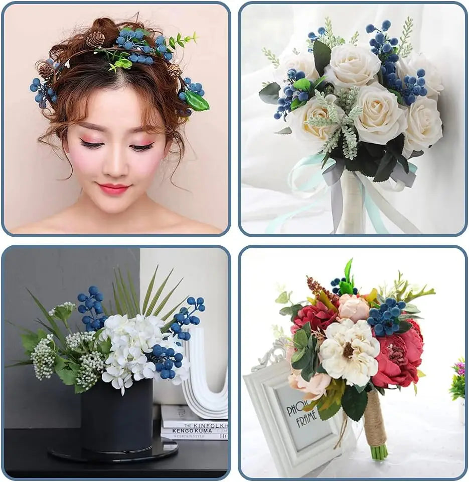 YeeNanee 10pcs Christmas Red Berries Stem Artificial Blueberry for DIY Crafts Xmas Home Party Table Centerpieces Vase Decoration
