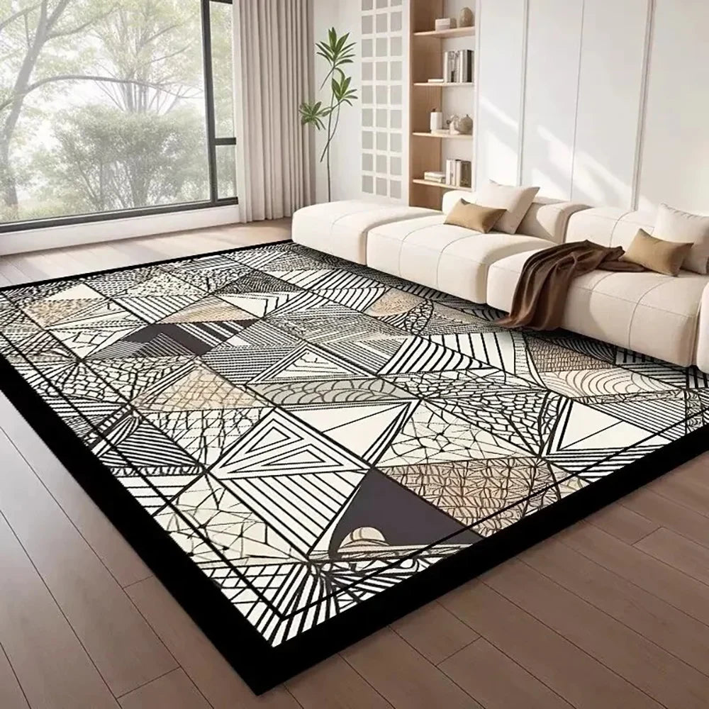 Tejesa  Large Flannel Rug Luxury Plaid Non-Slip Living Room Bedroom Mat Stain Resistant Washable Bedside Home Decor Rug