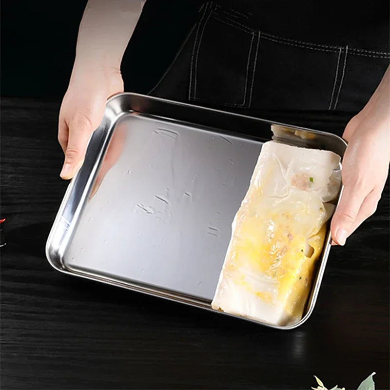 Tejesa Rectangle 316 Stainless Steel Tray Buffet Presentation Trays Metal Food Serving Plate Kitchen Organizer Trays kitchen organizer