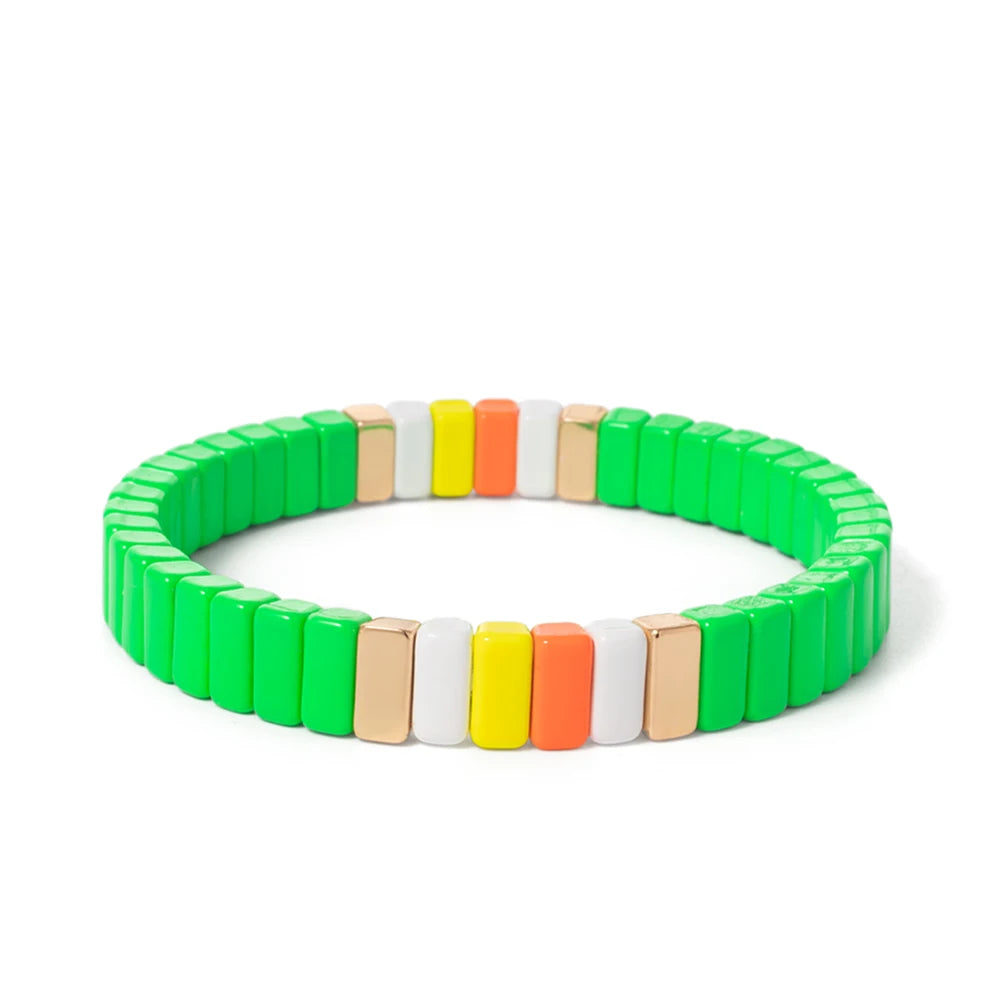 Tejesa Yellow Red Color  Enamel Tile Beads Bracelets For Women /Hand Jewelry Charms Beach Elastic Bangle For Party Luxury