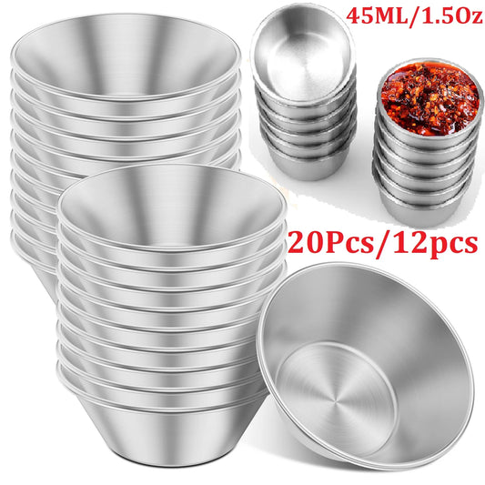 20/12Pcs Sauce Dipping Cup Stainless Steel Condiment Sauce Cup Reusa 1.5oz Mini Sauce Dish Dipping Bowl Salad Dressing Container