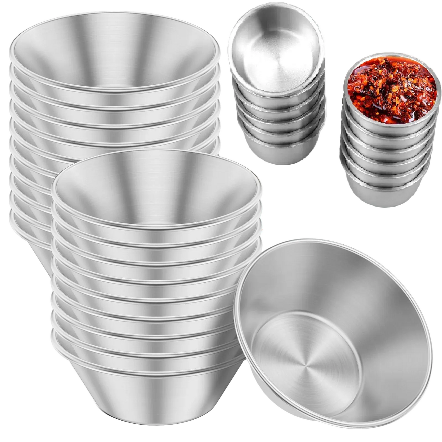 Tejesa 20/12Pcs Sauce Dipping Cup Stainless Steel Condiment Sauce Cup Reusa 1.5oz Mini Sauce Dish Dipping Bowl Salad Dressing Container