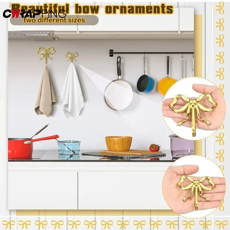 Wall Hook Rack Solid Towel Holder Gold Bow-Shape Decorative Hook Bathroom Bedroom Living Kitchen Elegant Home Decor Accessory