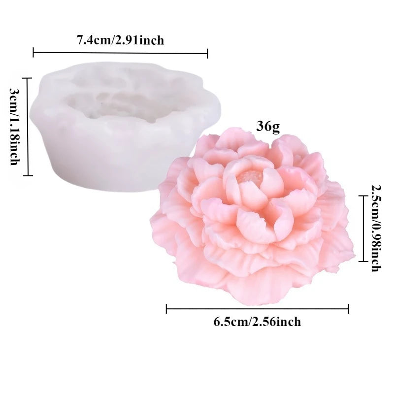 Hemasa Peony Flower Silicone Candle Mold /3D Rose Aromatherapy Gypsum Craft Soap Mold /DIY Chocolate Ice Cake Baking Mold