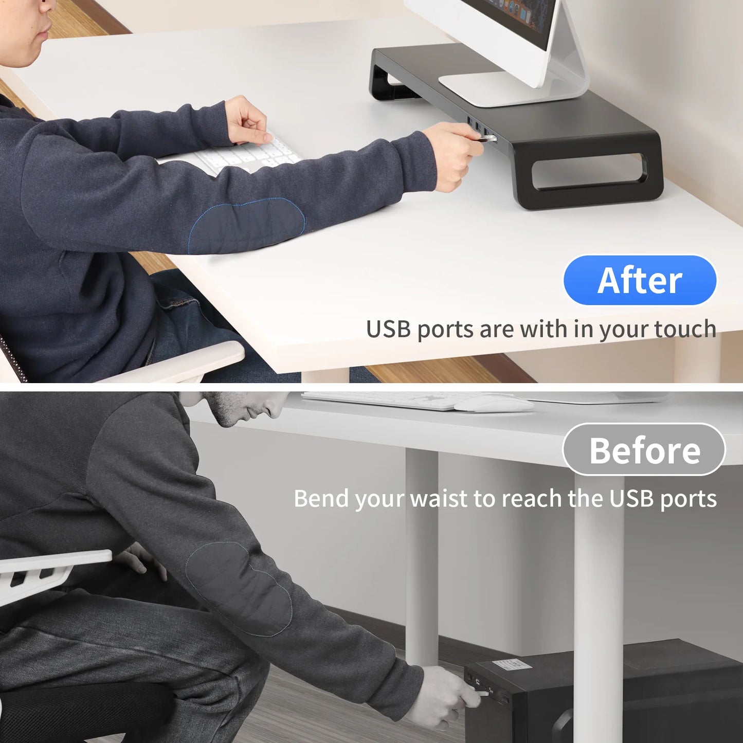 Monitor Stand Riser with or without USB3.0 Hub Laptop Computer Monitor Holder for Desk Aluminum ABS Lightweight Durable Rack