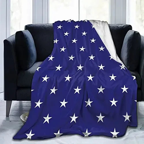 Hemasa Star Flannel Throw Blanket Blue and White Colour Air Conditioning  for All Seasons Couch Sofa Living Room King Queen Size