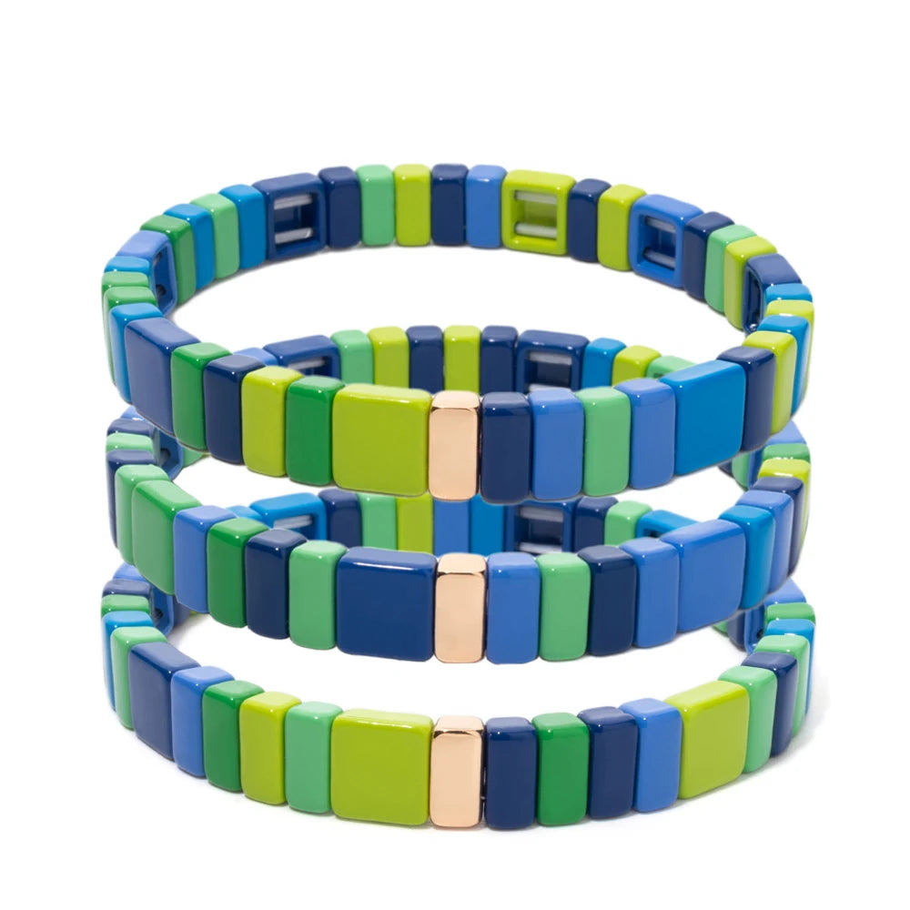 Tejesa   Purple Yellow Color Boho 4X8MM Enamel Beaded  Bracelets For Women