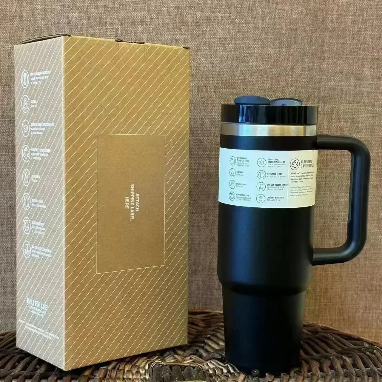 Hemasa 40oz Tumbler FlowState Straw Lid Stainless Steel Vacuum Insulated Car Mug /Double Wall Thermal Iced Travel Cup bottle