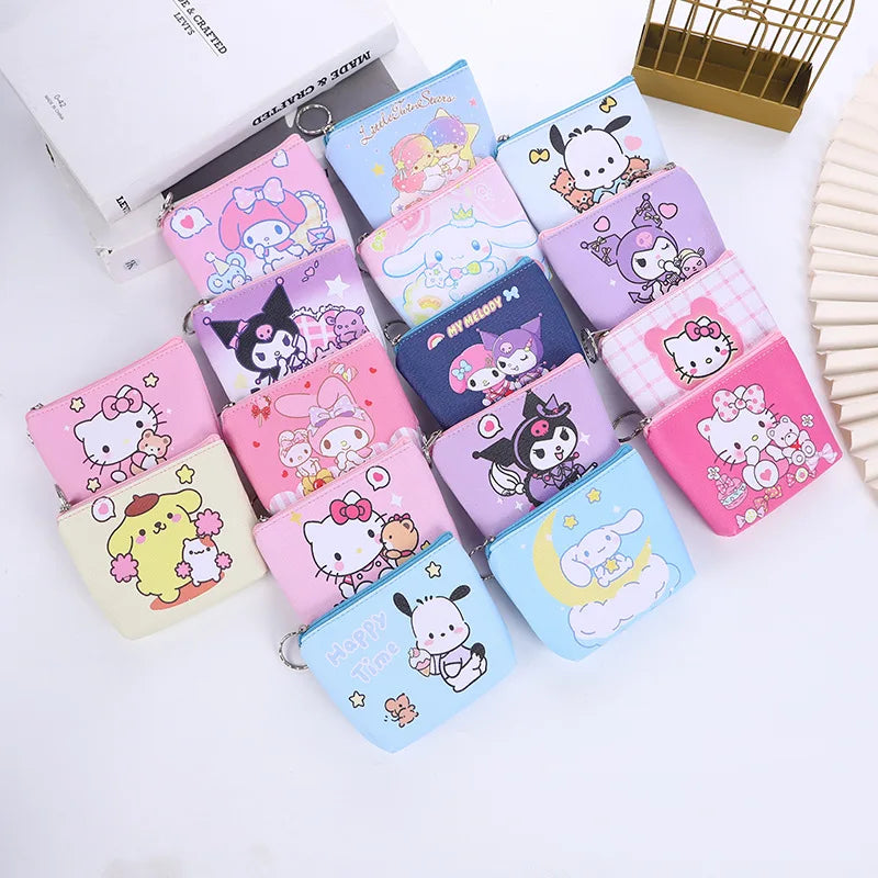 Hemasa Hello Kitty Purse Coin Purses Cartoon Printed PU Melody Cute Wallet Bag Keychains Storage Bag Sanrio Kuromi Kawaii Mini Pouch