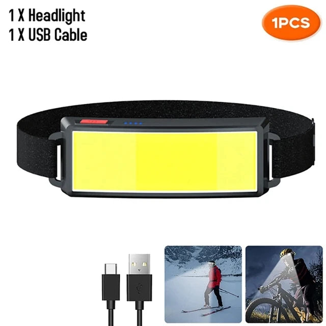 Hemasa Powerful COB Headlamp Built in Battery Type-c Rechargeable Head Flashlight Outdoor Camping Fishing Waterproof Headlight
