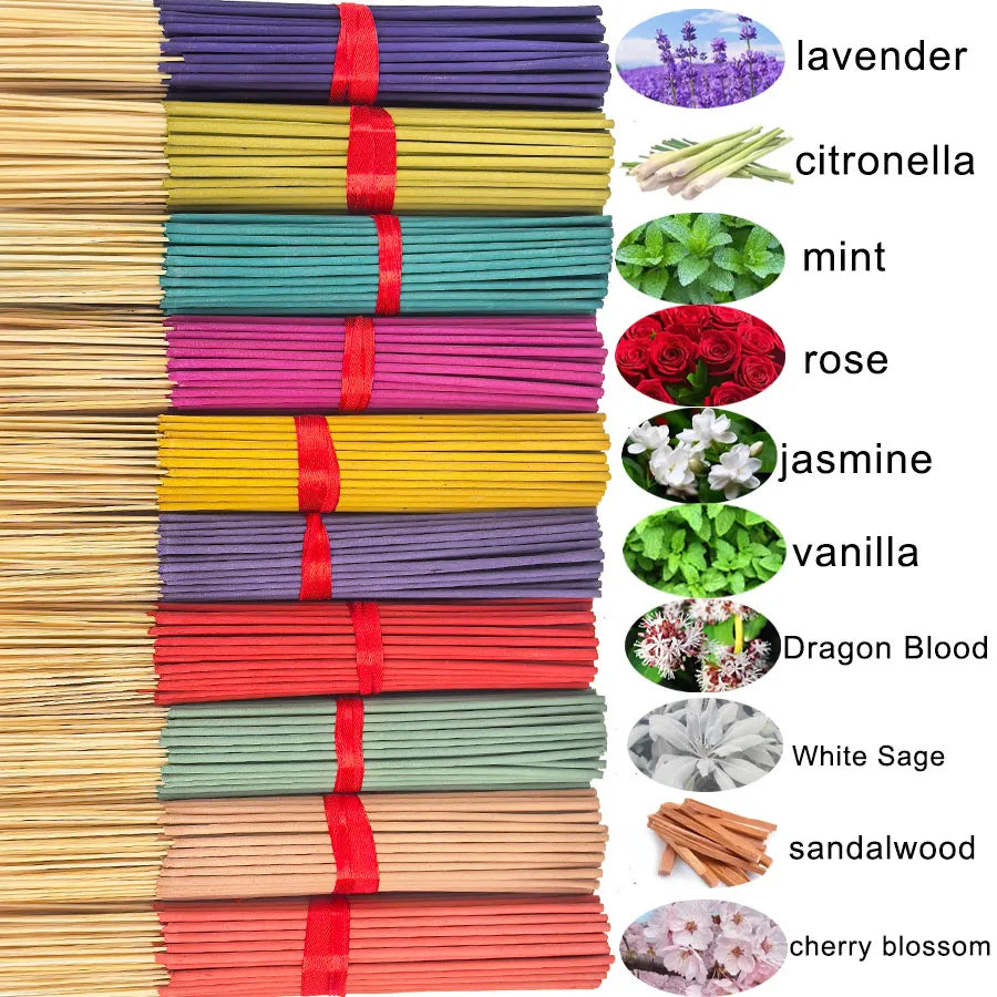 7 Sets of 140 Incense Sticks, Available in Four Seasonal Sets: Rose, Lavender, Sandalwood, Jasmine, Mint, Cherry Blossom, Herbal and Dragon Blood Wood, Each Pack Contains 20 Sticks, Suitable for Home Use, Office, Yoga, Medita