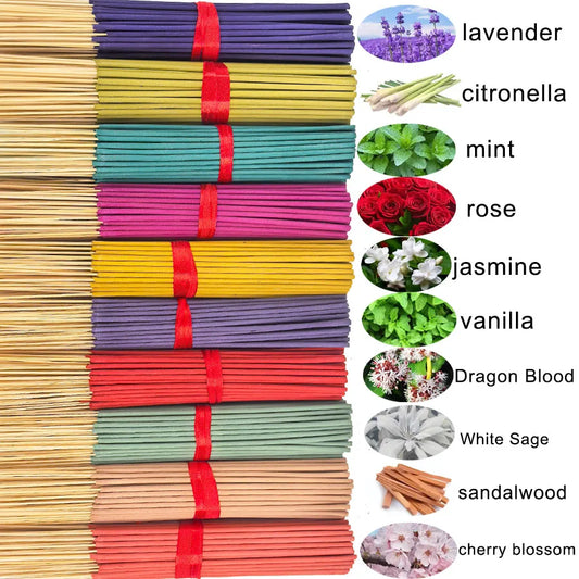 7 Sets of 140 Incense Sticks, Available in Four Seasonal Sets: Rose, Lavender, Sandalwood, Jasmine, Mint, Cherry Blossom, Herbal and Dragon Blood Wood, Each Pack Contains 20 Sticks, Suitable for Home Use, Office, Yoga, Medita