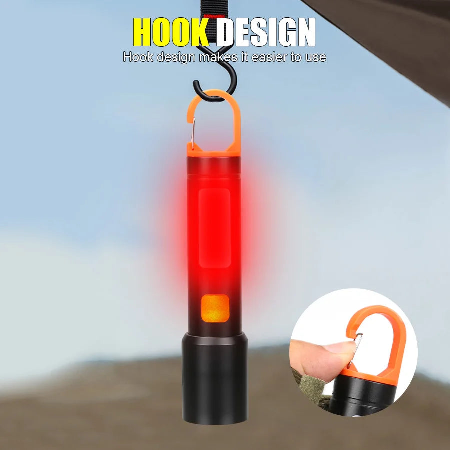 Hemasa LED COB Super Bright Flashlight USB Rechargeable Torch 1-3 Optional Light Sources Outdoor Waterproof Emergency Light with Hook