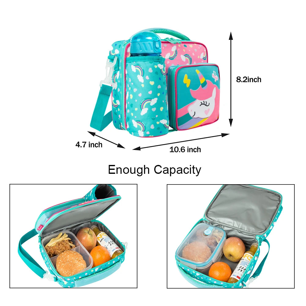Tejesa  Lunch Bags for Children Unicorn Insulated Lunch Tote Bag for Boys Girls Adjustable Shoulder Strap Durable Handle Bottle Pocket