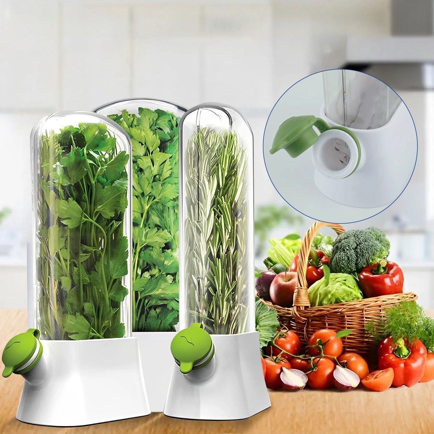 Tejesa 4/1PC Herb Freshkeeping Box Fresh Vegetable Storage Container Cup Home Decor Kitchen Gadget Device for Fridge Herb Keeper Bottle