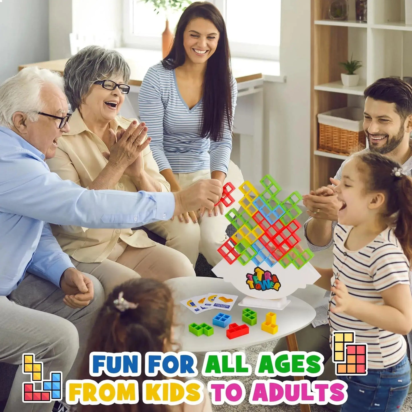 Hemasa 64PCS Tetra Tower Fun Balance Stacking Building Blocks Board Game for Kids Adults Friends Team Dorm Family Game Night and Partie