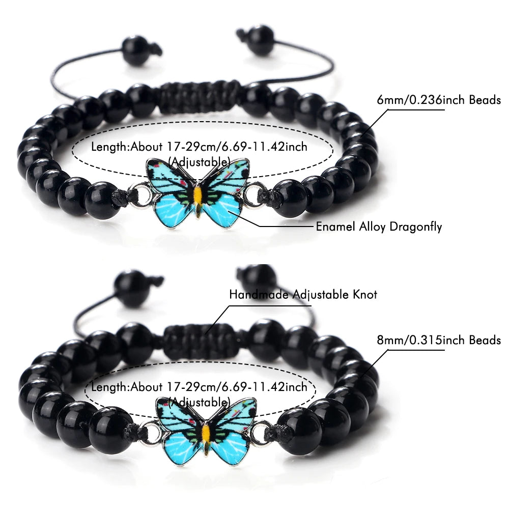 Men Bohemian Blue Butterfly Bracelet Handmade Women Natural Stone Agate Black Lava Beads Bracelets Bangles Fashion Wrist Jewelry