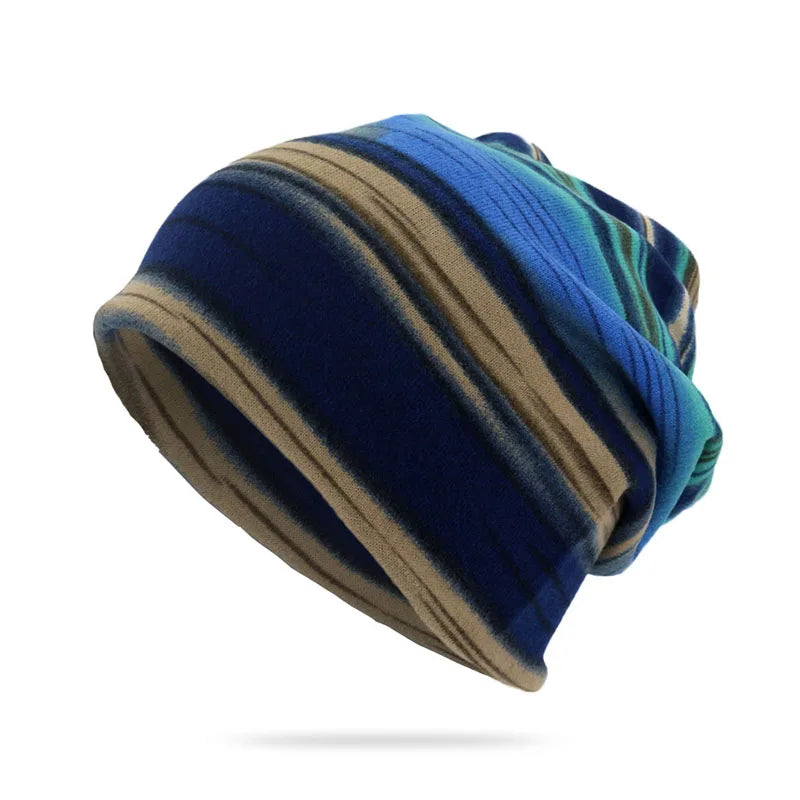 Rainbow Striped Spring Autumn Beanies Cap Soft Thin Knitted Warm Dual-use Skullies Mask Snood For Men Women Casual Pullover Hat