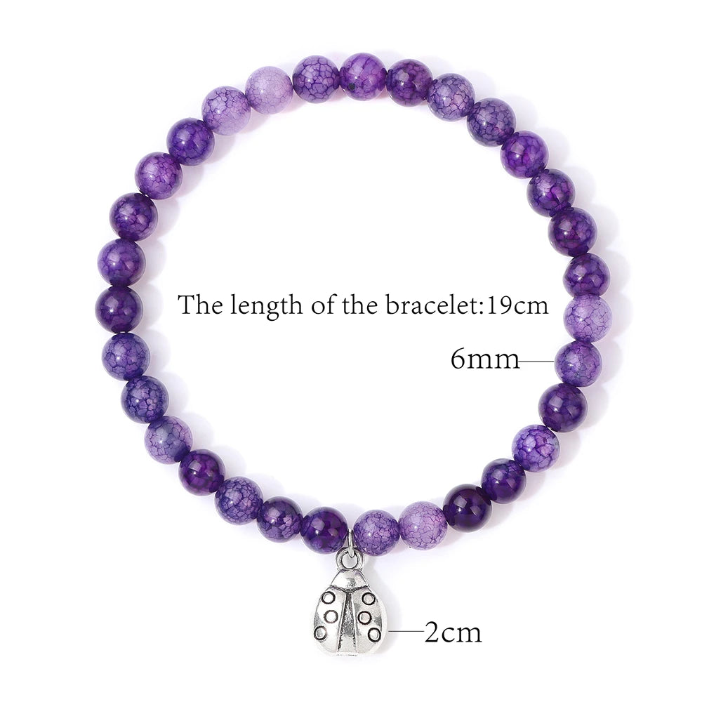 Fashion Animal Ladybug Pendant Bracelet Natural Stone Quartz Turquoises Beads Charm Bracelets Women Men Cute Lucky Jewelry Gift