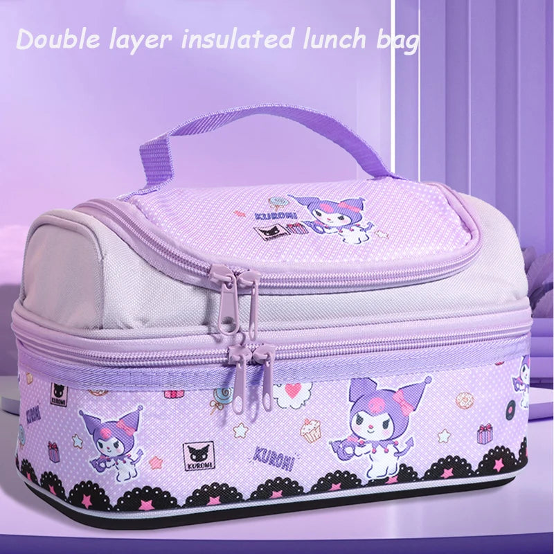 Hemasa  Lunch Bag Cute Cartoon Double-layer Insulated Handbag Waterproof Bento Bag