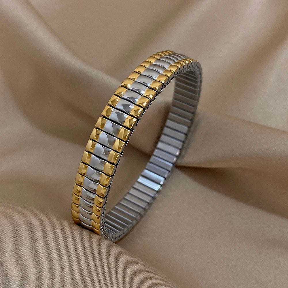 Hemasa Elastic Two-Tone Bracelet Stainless Steel Bangles for Women