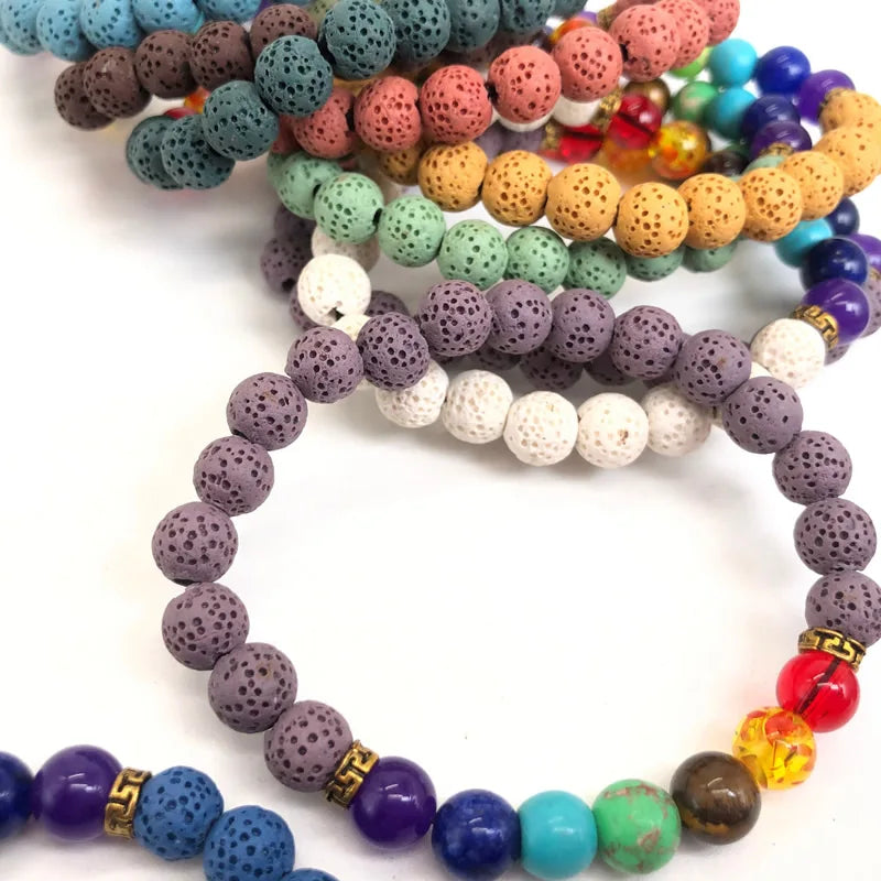 Hemasa Rock Stone Men Bracelets Reiki 7 Chakra Healing Beads Bracelet colourful Lava Spring string Mala Buddha Bangles