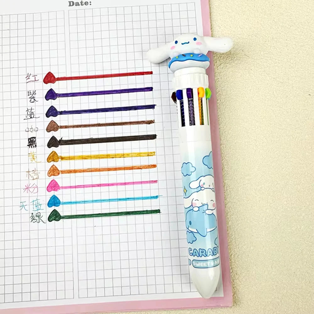 MINISO Sanrio Ballpoint Pen Kawaii Cinnamoroll Kuromi 10 Color Gel Pen Marker Graffiti Students Write Cartoon Stationery