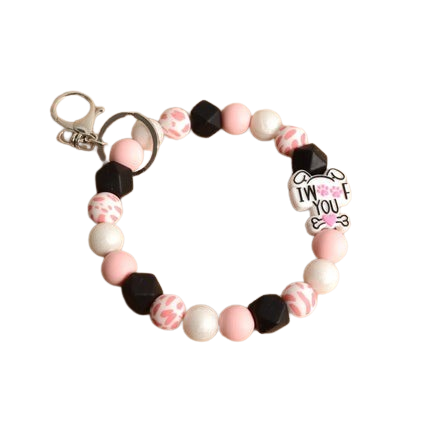 Hemasa Personalized Bangle Silicone Bead  Stretch Wristlet bracelet/ Keychain with  Keyring Gift for Teacher Mom Nurse Gift
