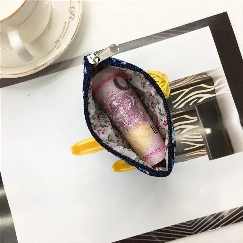 Tejesa Canvas Flower Random Mixed Coin Bags Purse/ Square Zipper Small Storage Bags/ Clutch Pouch Keys Earphone ID Credit Card Holder Bags