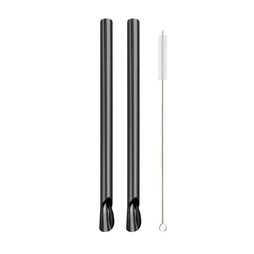 Hemasa 2Pcs  Stainless Steel Reusable Spoon Drinking Straw  Stirring Spoon with Brush Set