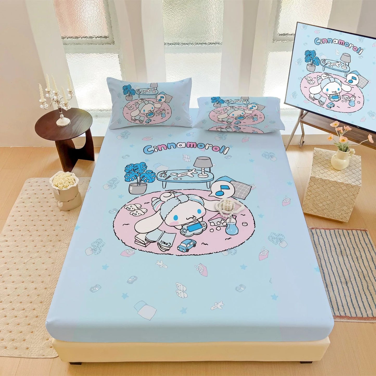 Hemasa  Bed Mattress Cover Cute Cartoon Painted Bed Linen Fitted Sheet For Kids Adult Single Double Size