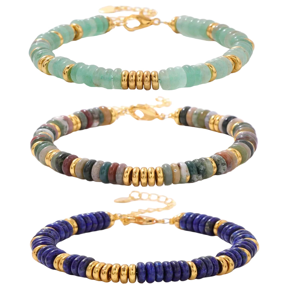 Tejesa Rondelle Natural Stone Flat Beads Bracelets For Women Men /Green Aventurine Lapis Lazuli Indian Agates Chain Bracelet Jewelry
