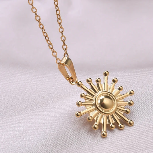 Fashion Gold Color Sun Necklace For Women/Men Stainless Steel Pendant Trendy Collar Long Chain Choker Female Jewelry Supplies
