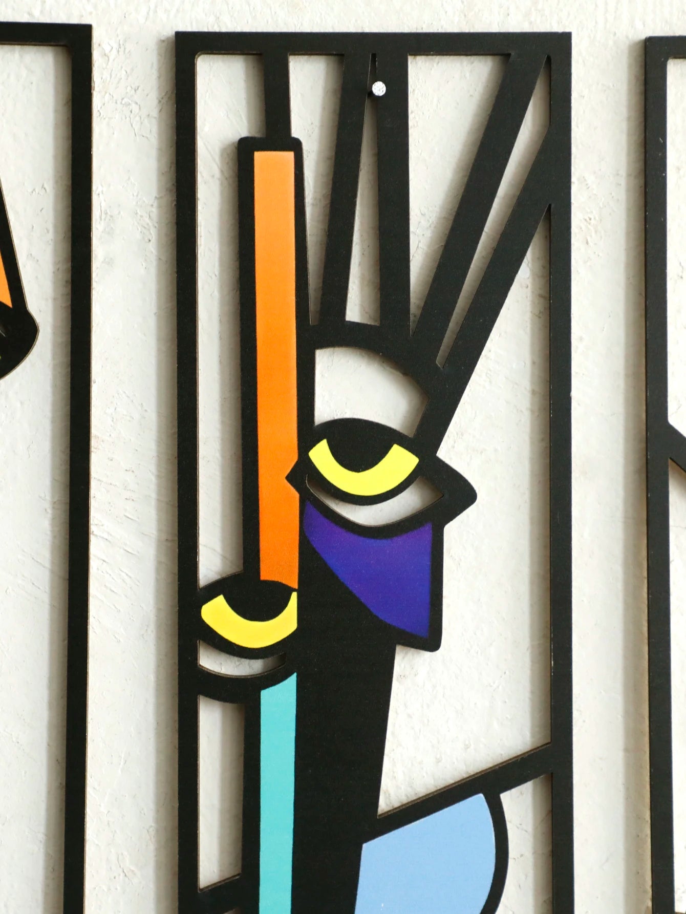 Abstract Wooden Wall Hanging Boho Modern Geometric Face Design Hanging Decor for Boho Home Decor, Living Room, Bedroom, Office