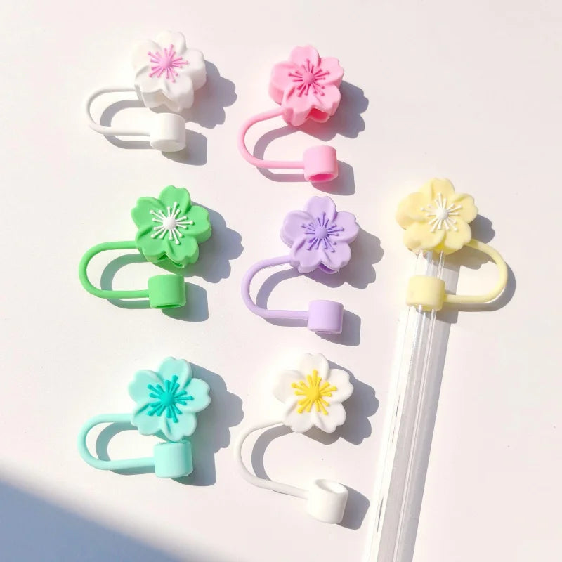 Flower Straw Cover Caps Silicone Straw Tips Lid 10mm Reusable Dust-Proof Straw Topper For Stanleys Cup Party Decor