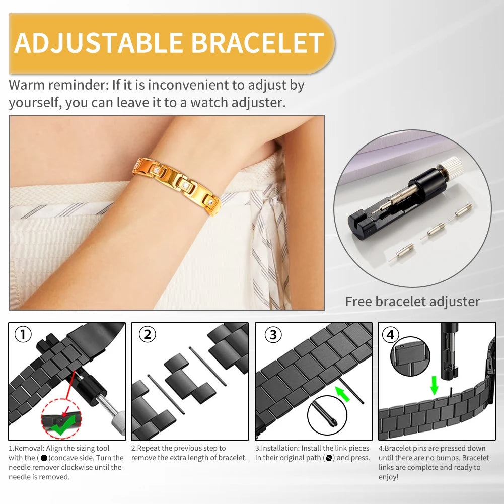 Hemasa  10mm Width Stainless Steel  Gold-Color Magnetic Health Charm Bracelet For Women