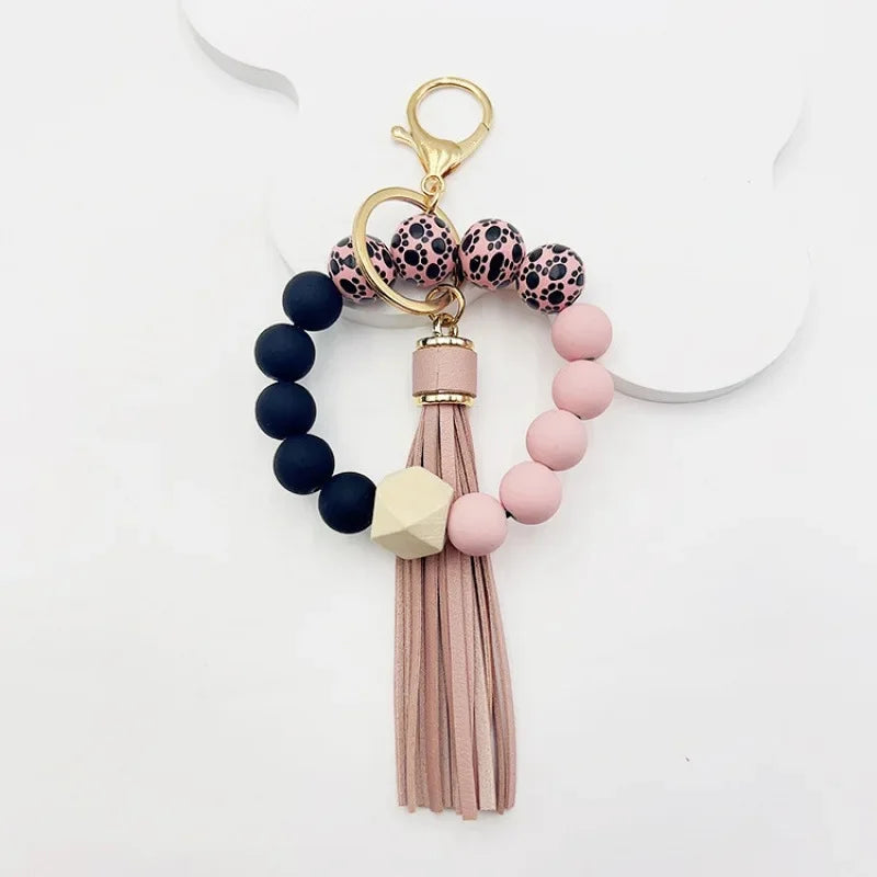 Silicone Tassel Beaded Bag Accessories Cross-Border Keychain Hand Bracelet Jewelry Decoration from Mainland China