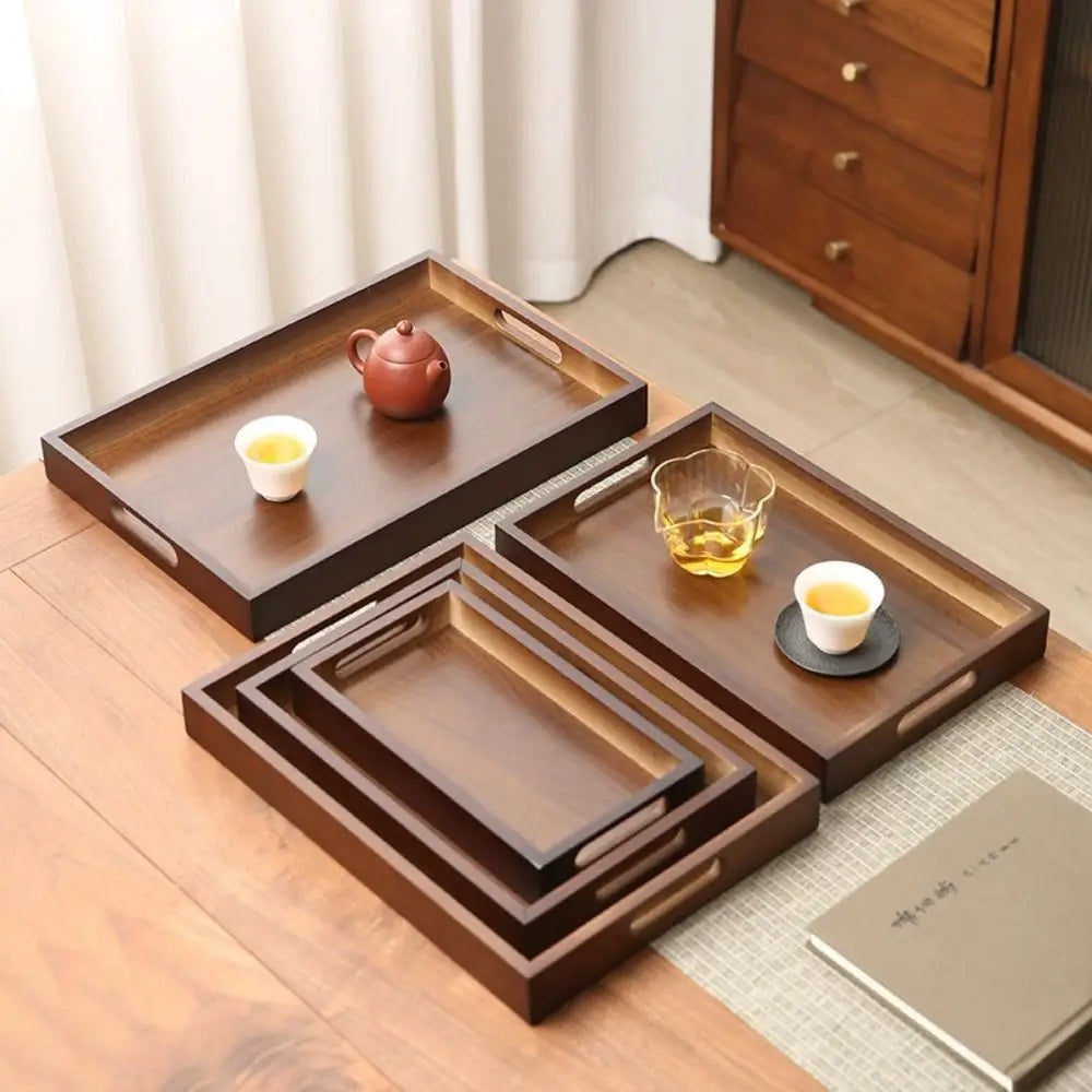 Retro Rectangular Storage Tray household Solid Wood Storage Plate Bamboo Water Cup Plate Home Living Room
